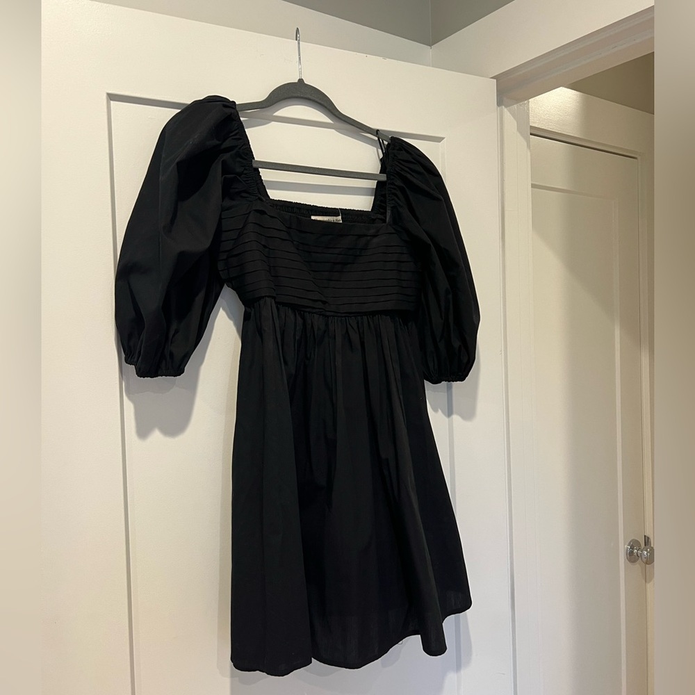 The A&F Emerson Poplin Puff Sleeve Mini Dress (Black, Size Small)